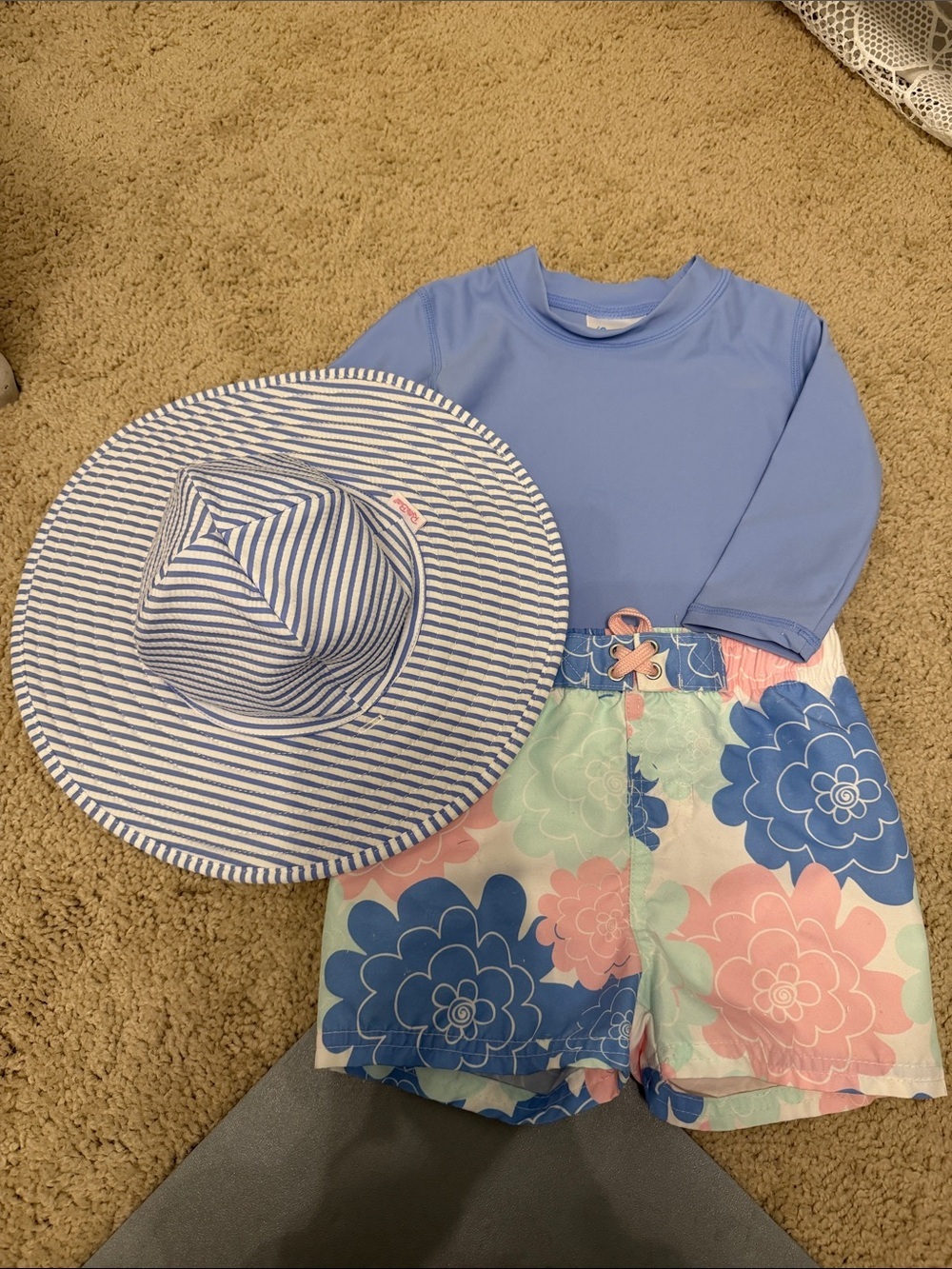 Girls' Light Blue Long-Sleeve Rashguard with Floral Swim Shorts